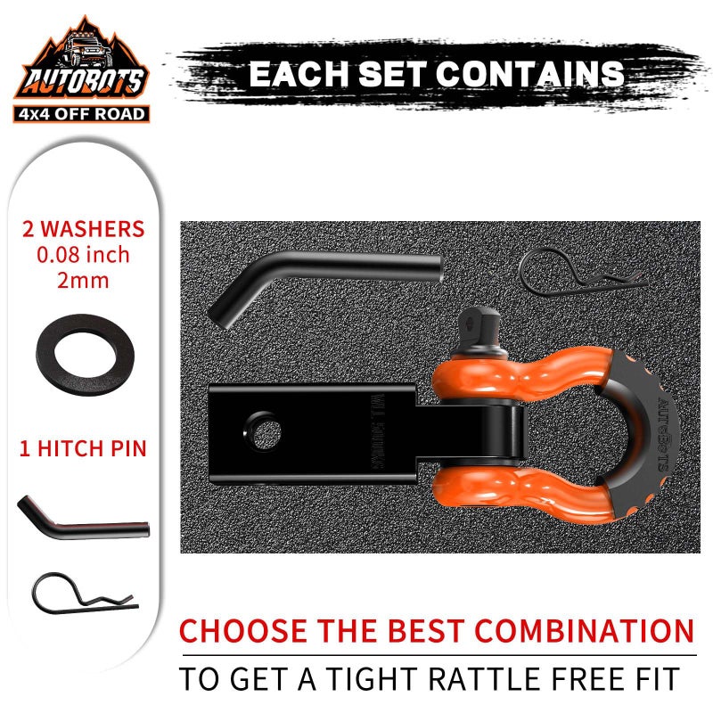 AUTOBOTS Tow Hitch Receiver 2", 45,000 Lbs Break Strength Shackle Hitch Receiver with 5/8" Screw Pin, 3/4 Shackle, Towing Accessories for Vehicle Trailer Recovery Off-Road Orange&Black - Image 2